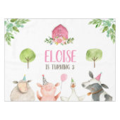 ファームアニマルズテーブルクロス納屋周囲の庭誕生日ガール テーブルクロス (正面(横))