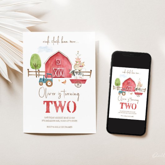ファームアニマルズテーマセカンド誕生日招待状 招待状
