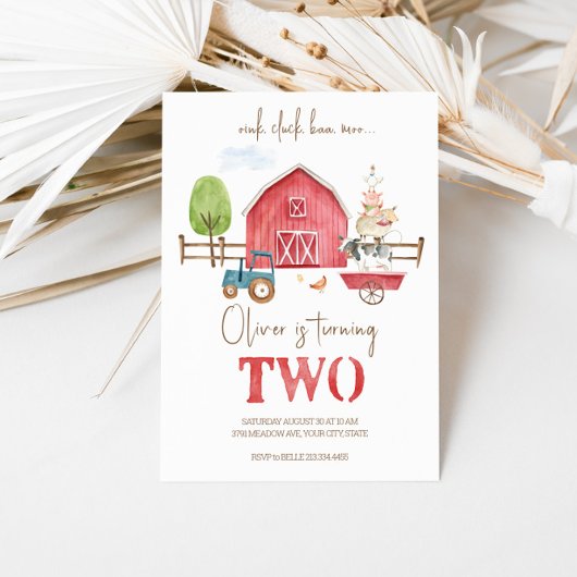 ファームアニマルズテーマセカンド誕生日招待状 招待状