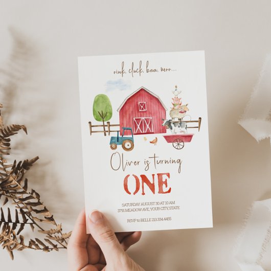 ファームアニマルズテーマファースト誕生日招待状 招待状