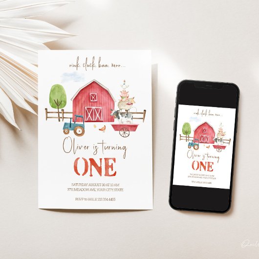 ファームアニマルズテーマファースト誕生日招待状 招待状
