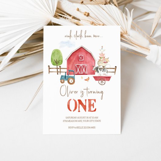 ファームアニマルズテーマファースト誕生日招待状 招待状