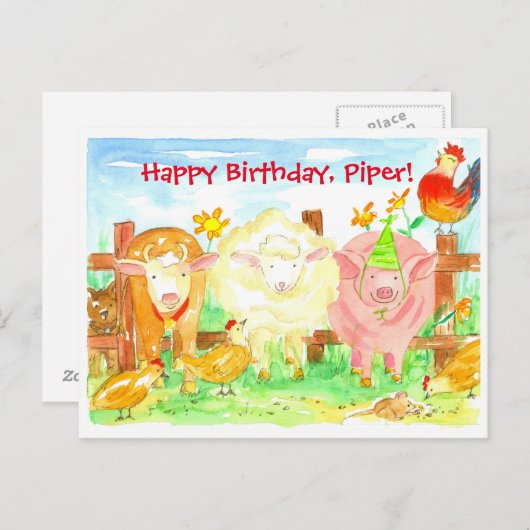 ファームアニマルズハッピーバースデー ポストカード (正面/裏面)