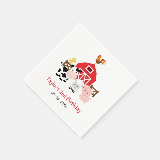 ファームアニマルズバンヤード誕生日/ベビーシャワー紙 スタンダードカクテルナプキン (角)
