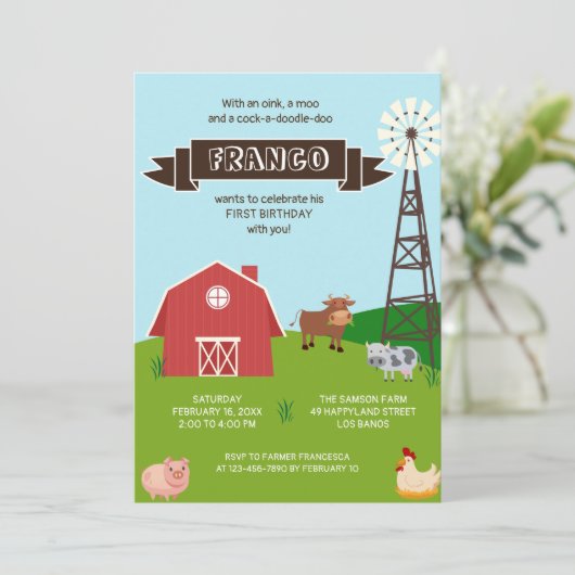 ファームアニマルズバーンハウス誕生日招待状 招待状 (スタンド正面)