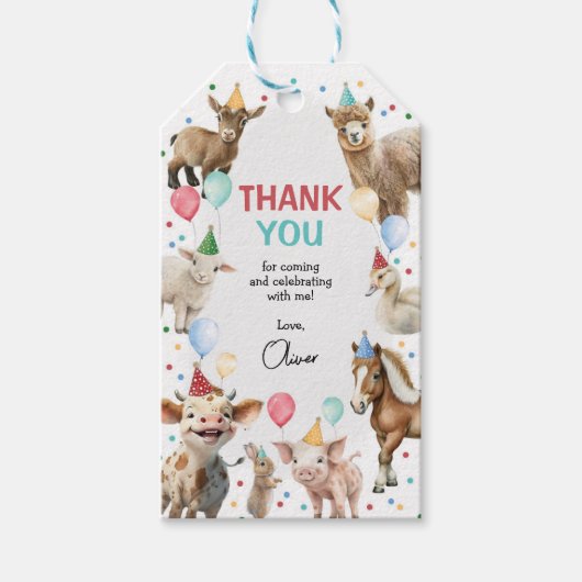 ファームアニマルズバーンバルーン紙吹雪誕生日の好意 ギフトタグ (正面)