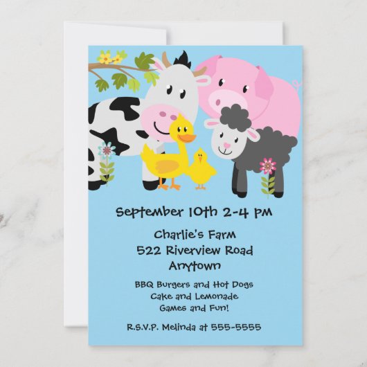 ファームアニマルズピグダックカウヘイバーン誕生日招待状 招待状 (裏面)