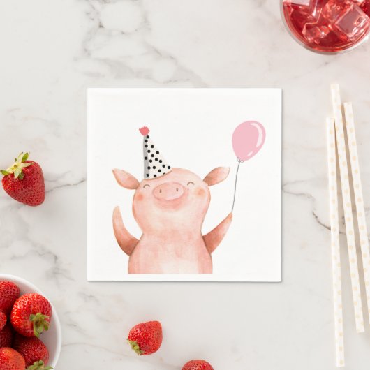 ファームアニマルズピッグガール誕生日納屋周囲の庭ピンク スタンダードカクテルナプキン (インサイチュ)