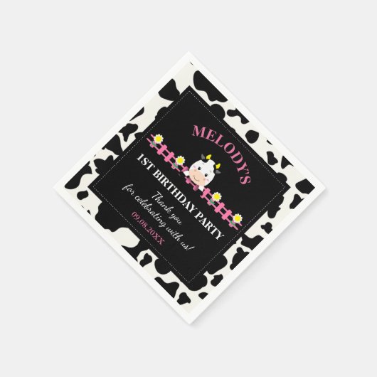 ファームアニマルズピンクカウズ納屋周囲の庭1st誕生日パーティー スタンダードカクテルナプキン (角)