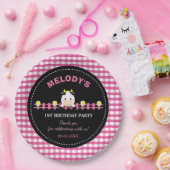 ファームアニマルズピンクカウズ納屋周囲の庭1st誕生日パーティー ペーパープレート (パーティー)