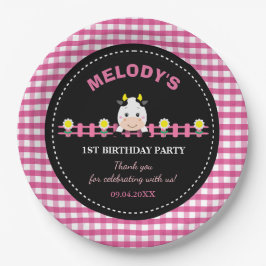 ファームアニマルズピンクカウズ納屋周囲の庭1st誕生日パーティー ペーパープレート