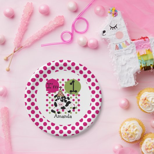 ファームアニマルズピンクカウズ1st誕生日紙プレート ペーパープレート (パーティー)