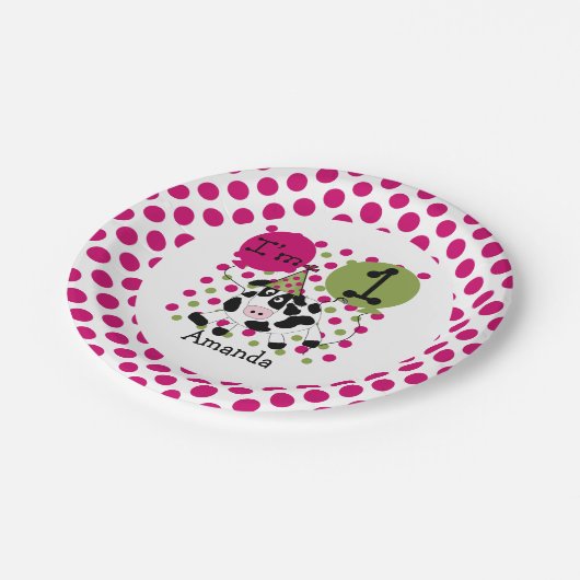 ファームアニマルズピンクカウズ1st誕生日紙プレート ペーパープレート (アングル)