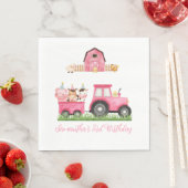 ファームアニマルズピンクガール納屋周囲の庭誕生日パーティー スタンダードランチョンナプキン (インサイチュ)