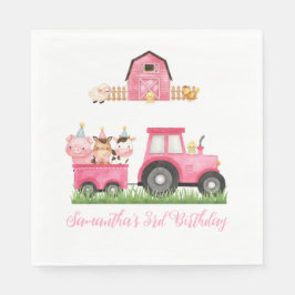ファームアニマルズピンクガール納屋周囲の庭誕生日パーティー スタンダードランチョンナプキン