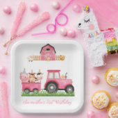 ファームアニマルズピンクガール納屋周囲の庭誕生日パーティー ペーパープレート (パーティー)