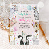 ファームアニマルズピンクガール納屋周囲の庭誕生日パーティー 招待状