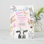 ファームアニマルズピンクガール納屋周囲の庭誕生日パーティー 招待状 (スタンド正面)