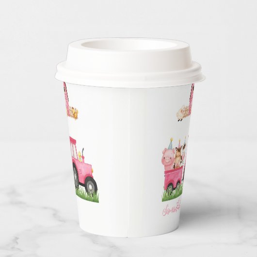 ファームアニマルズピンクガール納屋周囲の庭誕生日パーティー 紙コップ (右)