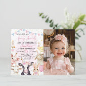 ファームアニマルズピンクガール誕生日写真招待状 サンキューカード (スタンド正面)