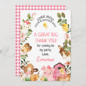 ファームアニマルズピンクバーン誕生日サンキューカード 招待状 (正面/裏面)