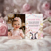 ファームアニマルズピンク納屋周囲の庭ガール誕生日写真 サンキューカード