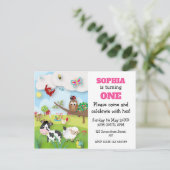 ファームアニマルズファースト誕生日招待状 ポストカード (スタンド正面)