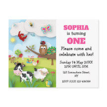 ファームアニマルズファースト誕生日招待状