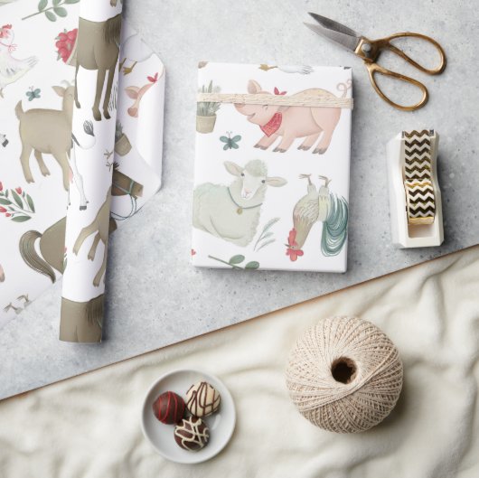 ファームアニマルズファームハウスカントリーコテージ牛ヒツジ ラッピングペーパー (クラフト)