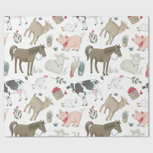 ファームアニマルズファームハウスカントリーコテージ牛ヒツジ ラッピングペーパー (フラット)