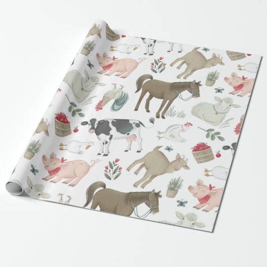 ファームアニマルズファームハウスカントリーコテージ牛ヒツジ ラッピングペーパー (アンロールド)