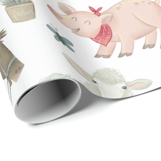 ファームアニマルズファームハウスカントリーコテージ牛ヒツジ ラッピングペーパー (ロールコーナー)