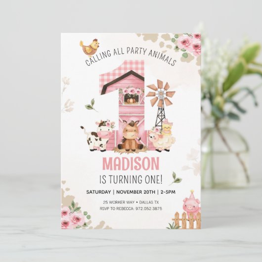 ファームアニマルズファームファースト誕生日招待状 招待状 (スタンド正面)