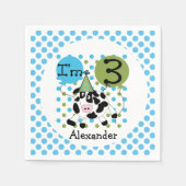 ファームアニマルズブルーカウサードバースデー紙ナプキンス スタンダードカクテルナプキン (正面)