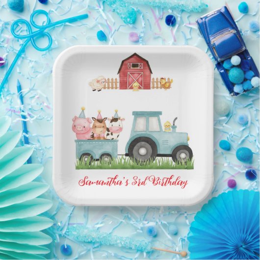 ファームアニマルズブルーボーイ納屋周囲の庭誕生日パーティー ペーパープレート (パーティー)