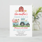 ファームアニマルズブルーボーイ納屋周囲の庭誕生日パーティー 招待状 (スタンド正面)