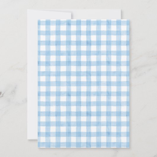 ファームアニマルズブルー納屋周囲の庭ガールボーイ男の子の誕生日3 招待状 (裏面)