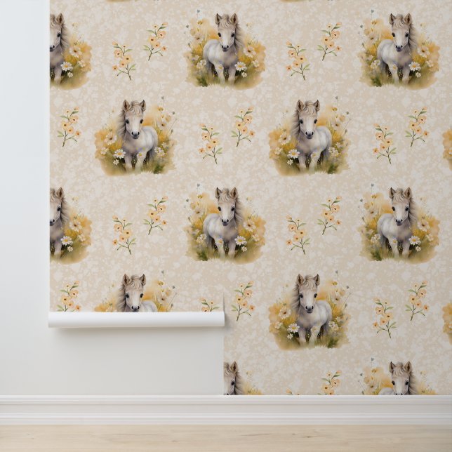 ファームアニマルズベビーホワイトホースフローラオンクリーム 壁紙 (アプリケーション)