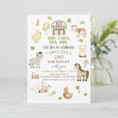 ファームアニマルズボーイグリーン納屋周囲の庭誕生日 招待状 (スタンド正面)