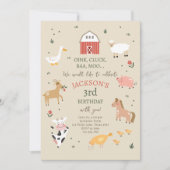 ファームアニマルズボーイジンガム納屋周囲の庭誕生日インビタット 招待状 (正面)