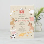 ファームアニマルズボーイジンガム納屋周囲の庭誕生日 招待状 (スタンド正面)