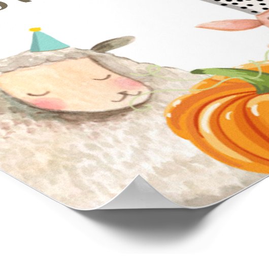 ファームアニマルズボーイバースデーパーティーかぼちゃ歓迎 ポスター (角)