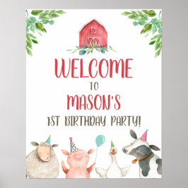 ファームアニマルズボーイバースデーパーティーバーン納屋周囲の庭 ポスター