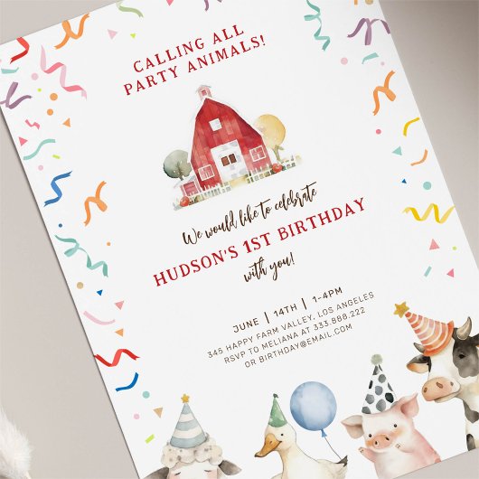 ファームアニマルズボーイファーム納屋周囲の庭誕生日招待状 招待状