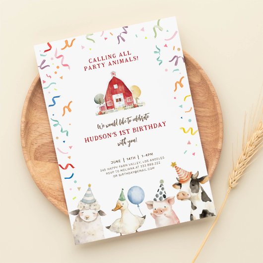 ファームアニマルズボーイファーム納屋周囲の庭誕生日招待状 招待状