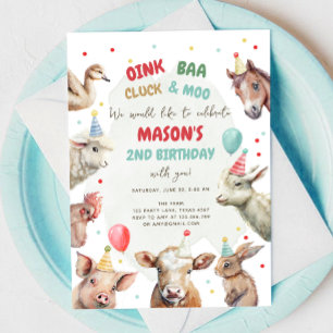 ファームアニマルズボーイレッドジンガム納屋周囲の庭誕生日 招待状