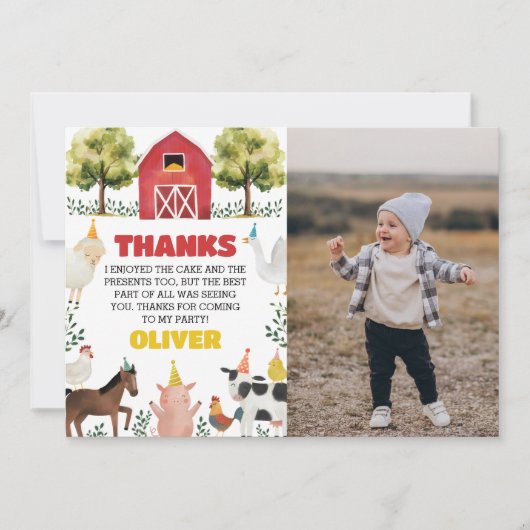 ファームアニマルズボーイ誕生日写真 サンキューカード (正面)