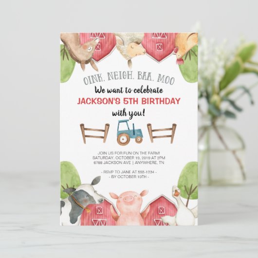 ファームアニマルズボーイ誕生日招待状 招待状 (スタンド正面)