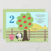ファームアニマルズリンゴ子供の誕生日パーティー招待状 招待状 (正面/裏面)