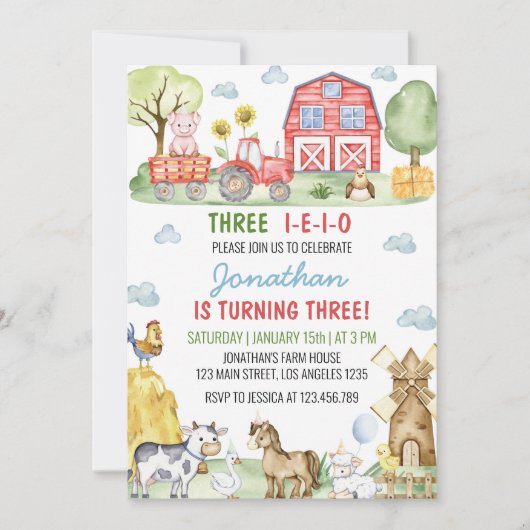 ファームアニマルズ子供の誕生日パーティの招待状 招待状 (正面)